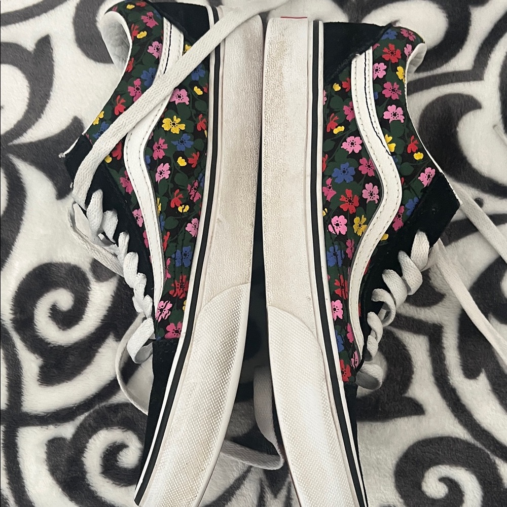 Vans Black Floral Old Skool Sneakers with White Stripe - Picture 6 of 9